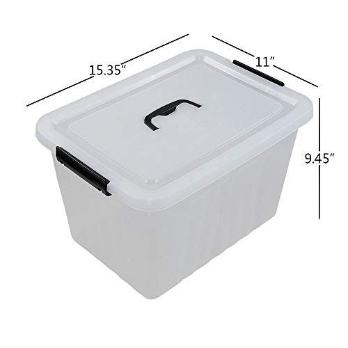 25 Quart Clear Latching Tote, Plastic Storage Bin, Pack of 4 | Lidded Container with Black Handle - size: 25 Quart