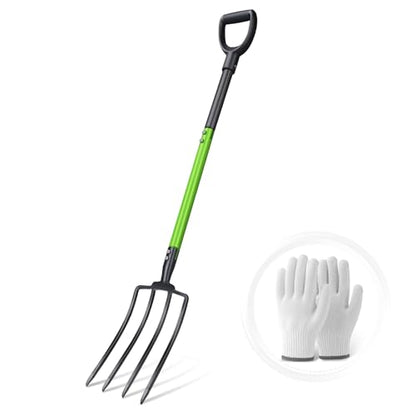 Pitch Fork,4-Tine,45-Inches Garden Fork with Steel D-Handle for Gardening | Pitchfork with Ergonomic Fiberglass Handle and Metal Tine,45 Inch Spading Fork for Mulching,Composting and Loosening Soil