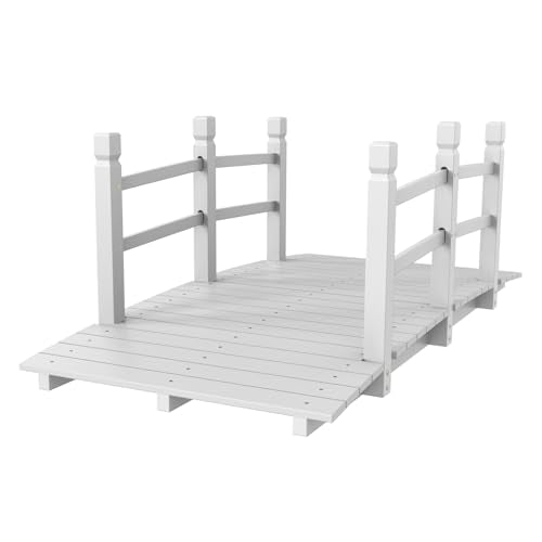 Outvita 5 ft Garden Wooden Bridge Arch Stained Finish with Safety Rails Outdoor Footbridge for Backyard Creek Farm, Decorative Pond Bridge - size: 5ft-white