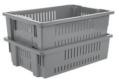 Hudson Exchange 20 x 13 x 5.6" (4 Pack, 4.5 Gallon) Agricultural Nest and Stack Vented Crate Handled Storage Container Tote, Gray - color: Gray