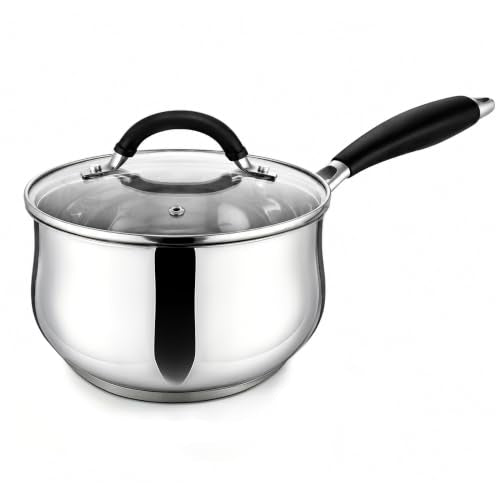E-far 3 Quart Saucepan, Tri-Ply Base Stainless Steel Sauce Pot with Lid | Small Milk Sauce Pan with Silicone Handle for Home Kitchen Cooking, Compatible with All Cooktops, Non-toxic, Dishwasher Safe - size: 3 Quart