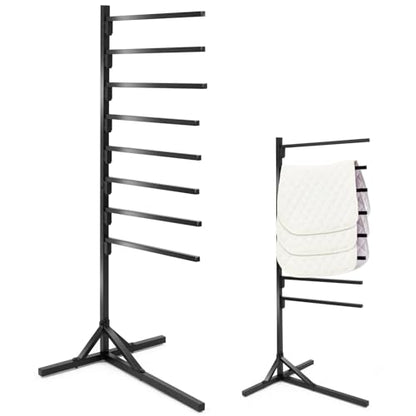 8-Tier Saddle Pad Rack with Stand, Long Rack Arms Horse Blanket Holder Horse Pad and Blanket Storage for Tack Room Organization Trailer Accessories