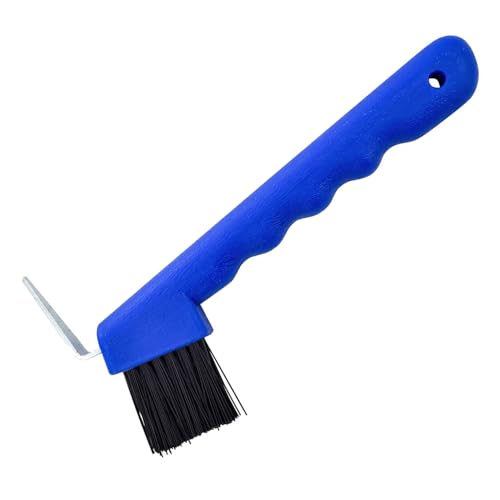 Jeffers 2 in 1 Horse Hoof Pick & Brush Combination Tool, 4" handle - Blue - color: Blue