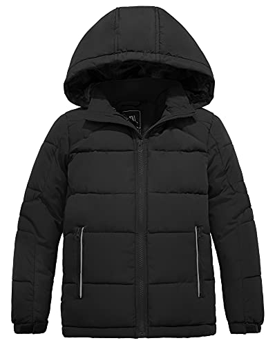 ZSHOW Boys' Puffer Jacket Soft Fleece Lined Winter Coat Outerwear Jacket - color: Pure Black, size: 6-7
