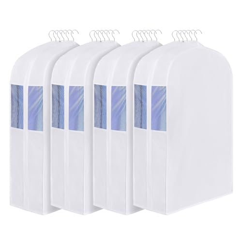 Univivi 32 Inch Cotton Hanging Garment Bag for Closet Storage 4 Pack, White - size: 32 Inch - 4 Pack