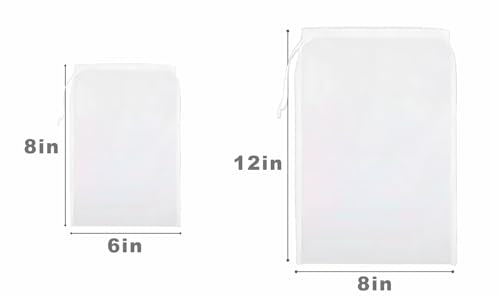 200 MESH Nut Milk Bag, 2 Sizes (6"x8" & 8"x12"), Reusable Food Grade Nylon Fine Mesh Strainer Bags with Drawstring for Juice, Soy Milk, Cold Brew Coffee, Tea