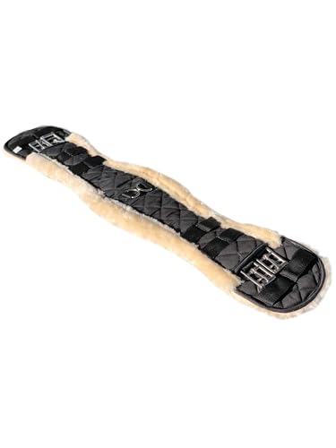 FauxFur Sheepskin Dressage Girth with Stainless Steel Buckles, Quilted Black, 19.69-33.46 inches - size: 80CM