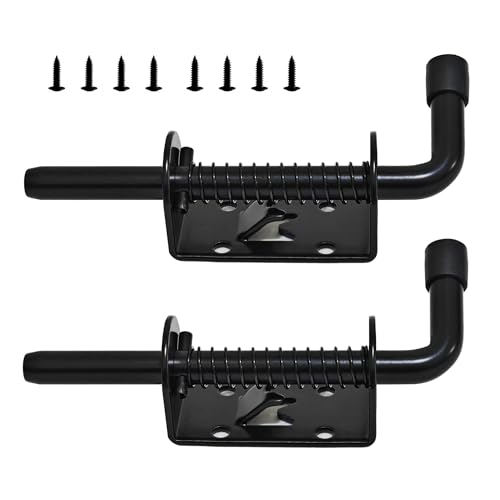 2PCS Spring Loaded Latch pin,Spring gate Latch with Screws [ 2mm (0.08in) Thick, pin Diameter 10mm(0.4in), Length 12.7mm(5in) ],Barrel Bolt latches,Door pin Lock ,Trailer ramp latches - size: 2*Alloy-M10*5in-black