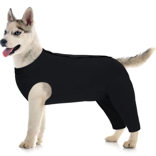Kuoser Dog Recovery Suit with Anti Licking Rear Leg Sleeve, Black L - color: Black, size: Large (Back Length: 40cm / 15.74")