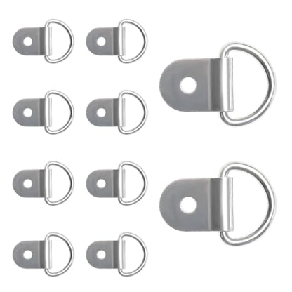 10PCS Small Steel D-Ring Tie Downs, Heavy Duty D Ring Tie Downs Strap Anchor Lashing Rings, Steel Tie-Down Hooks for Loads on Case Truck Cargo Trailers RV Boats, Car Accessories (Silver) - color: Silver, 10pcs