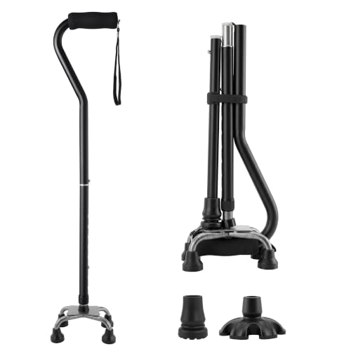 Floral Quad Cane for Women, Adjustable Walking Canes with 3-in-1 Interchangeable Base(3 Tips) for Versatile Support, Stylish & Stable Mobility Aid for Seniors Confidence - color: Black