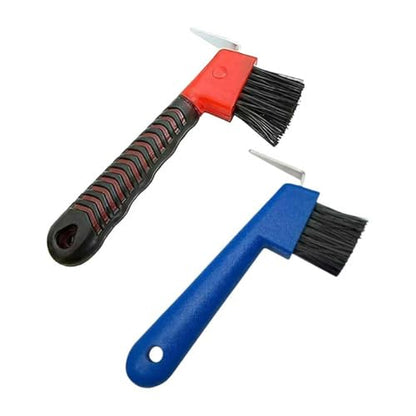 2 Pcs Horses Hoof Pick Brush with Soft Touch Rubber Handle, Portable Hoof Pick for Horses Goat Donkey Horse Hoofs Trimming and Horse Equestrian Enthusiasts (Random, 2-in-1)