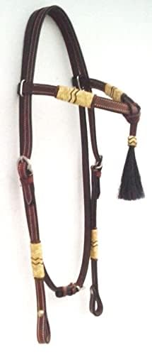 Western Horse Headstall Pony Size – Adjustable Hand Braided Genuine Leather Bridle with Brown Rawhide Knotting Futurity Knot Black Color Hair Tassels, Western Riding Tack, Dark Brown (Pony Size) - size: Pony