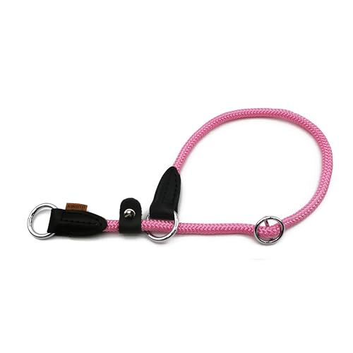 Braided Round Martingale Dog Collar, Training Collar with Slidable Stop Ring and Adjustable Stopper - Ideal for Medium Dogs (M(1/3") - 18" Long, Pink) - color: Pink, size: M(1/3") - 18" Long with stopper