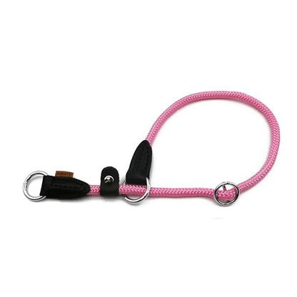 Braided Round Martingale Dog Collar, Training Collar with Slidable Stop Ring and Adjustable Stopper - Ideal for Medium Dogs (M(1/3") - 18" Long, Pink) - color: Pink, size: M(1/3") - 18" Long with stopper