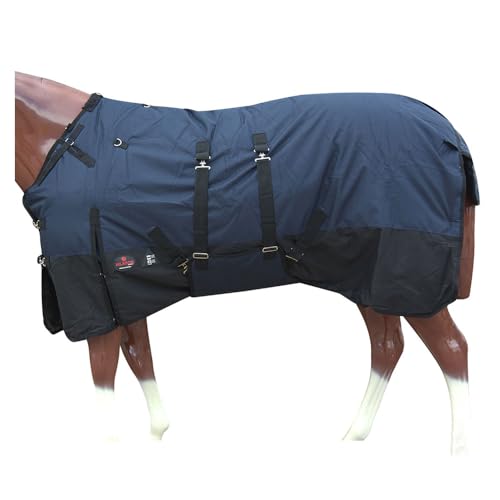 HILASON Waterproof Winter Horse Turnout Blanket 600D Rip-Stop Poly Fill Belly Wrap Shoulder Gussets Fleece Wither Lining Navy Blue - size: 81 In