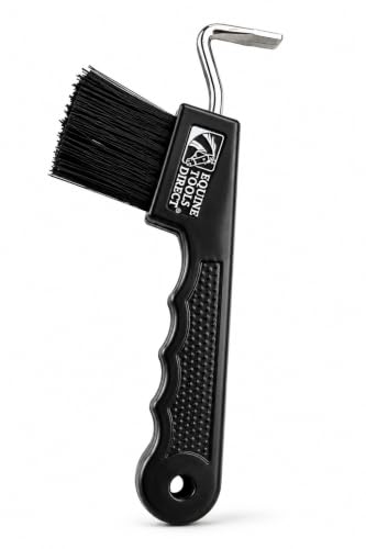 Horse Hoof Pick with Brush, Soft Touch Ergonomic Black Handle, Durable Hoof Cleaning Tool for Horses, Ponies & Farrier Hoof Care