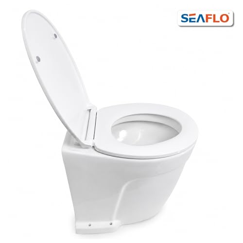 SEAFLO Deluxe Flush Freshwater Electric Marine Toilet - Fresh Water Rinse, 12V, w/ 4-way Flush Panel, Smart Flushing System, Ceramic Bowl, Soft Close Seat, Quiet Flush, Macerator Pump, 4 Year Warranty - style: 12V Deluxe Flush - Fresh Water Rinse - Soleno