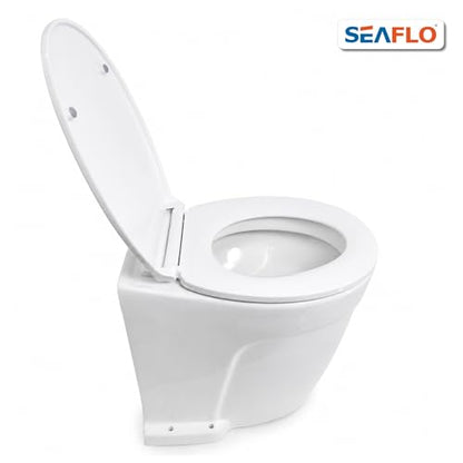 SEAFLO Deluxe Flush Freshwater Electric Marine Toilet - Fresh Water Rinse, 12V, w/ 4-way Flush Panel, Smart Flushing System, Ceramic Bowl, Soft Close Seat, Quiet Flush, Macerator Pump, 4 Year Warranty - style: 12V Deluxe Flush - Fresh Water Rinse - Soleno