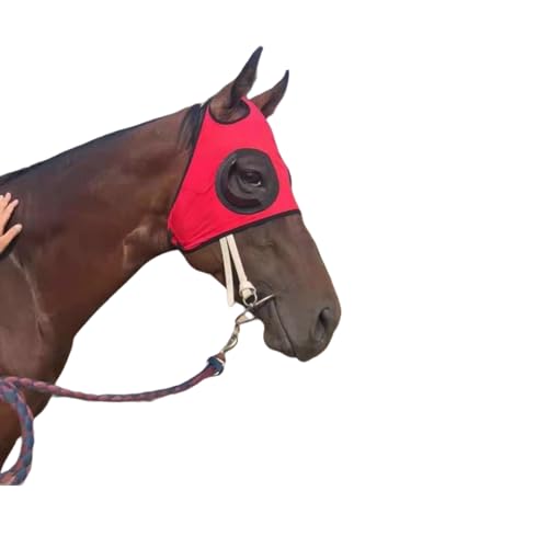 Adjustable Horse Fly Masks - Focus Aid for Racing & Training,Super Comfort Stretchy Equestrian Eye mask Large Eye Space with UV Protection Soft on Skin with Breathability (RED) - color: RED