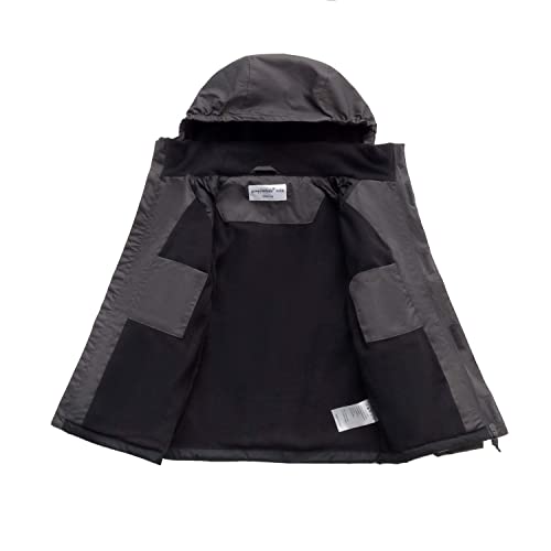 YINGJIELIDE Boy's Waterproof Outwear Snow Jacket,Hooded Fleece Lined Warm Winter Caot,Windproof Rain Jacket - color: Grey, size: 11-12 Years