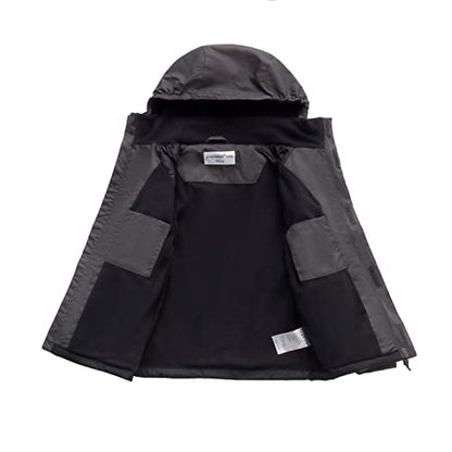 YINGJIELIDE Boy's Waterproof Outwear Snow Jacket,Hooded Fleece Lined Warm Winter Caot,Windproof Rain Jacket - color: Grey, size: 11-12 Years