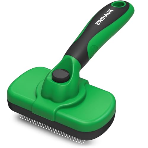 Swihauk Self Cleaning Slicker Brush - Skin Friendly Deshedding Grooming Tool for Dogs & Cats, Suitable for Shedding & Haired Pets, with Pet Supplies Accessories, Green - color: Green