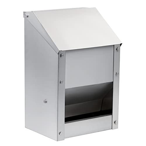Wall Mounted Chicken Feeder Hanging Automatic Poultry Feeder with Lid Weatherproof Galvanized Steel Poultry Feeders Trough(10LB Capacity)