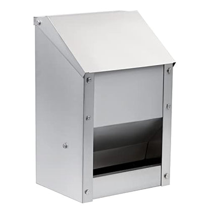 Wall Mounted Chicken Feeder Hanging Automatic Poultry Feeder with Lid Weatherproof Galvanized Steel Poultry Feeders Trough(10LB Capacity)