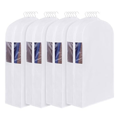 Univivi 40 Inch Cotton Garment Bags for Hanging Clothes 4 Pack, White | Breathable Cotton Fabric, Strong Zipper, Organza Window, 10in Wide Gusset Fits 6 Hangers, Perfect for Suits, Coats, Jackets - size: 40 Inch - 4 Pack