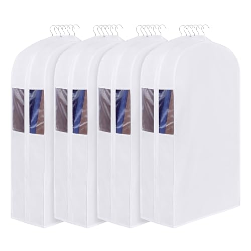 Univivi 40 Inch Cotton Garment Bags for Hanging Clothes 4 Pack, White - size: 40 Inch - 4 Pack