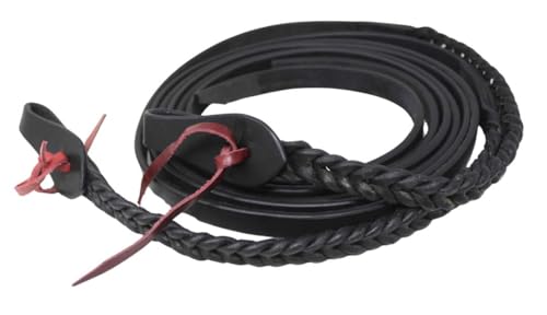 CHALLENGER Horse Western 8 Feet Leather Braided Leather Split Reins 66RT49 - color: Black
