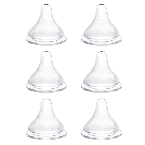Silicone Bottle Nipples Compatible with Lansinoh Bottles, Replacement Soft Nipple for Baby 1+ Months, Anti-Colic, BPA-Free, Slow Flow, Size S, 6-Pack
