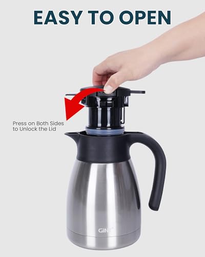 GiNT 34Oz Thermal Coffee Carafe, Insulated Stainless Steel Coffee Carafes for Keeping Hot/Double Walled Vacuum Coffee Carafe (Silver, 1L) - color: Silver, size: 34 Ounces