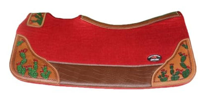 Horse 32" x 30" Western Contoured Wool Felt Therapeutic Saddle Pad 39218 - color: Red Cactus