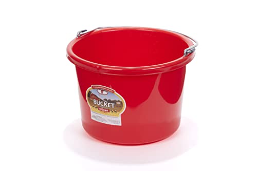 Plastic Animal Feed Bucket (Purple) - Little Giant - Round Plastic Feed Bucket with Metal Handle (8 Quarts / 2 Gallons) (Item No. P8RED6) - color: Red