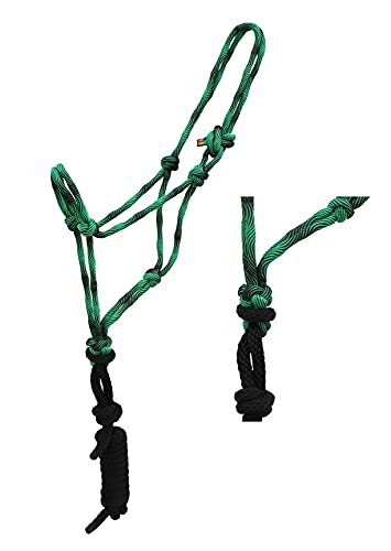 Nylon Horse Nylon Braided Rope Noseband Halter w/ Lead Rope 606RT35 - color: Green/Black