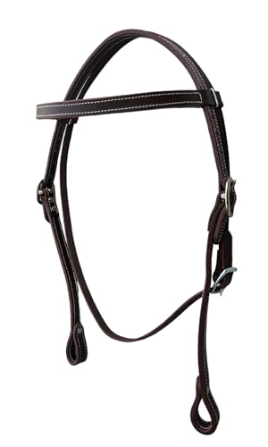 Double Stitched Latigo Leather Browband Western Horse Headstall - color: Brown