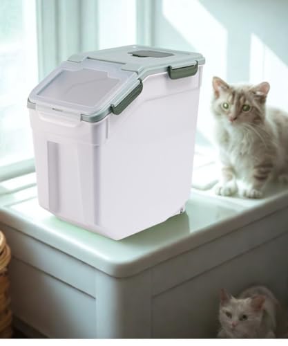 25 lbs Large Flour Storage Container 4 Pack, Airtight Rice Storage Containers with Wheels Seal Locking Lid, Measuring Cup, Scoop, BPA Free Dry Food Bin for Beans, Sugar, Grain - Green - color: 4Pcs 25LB Green