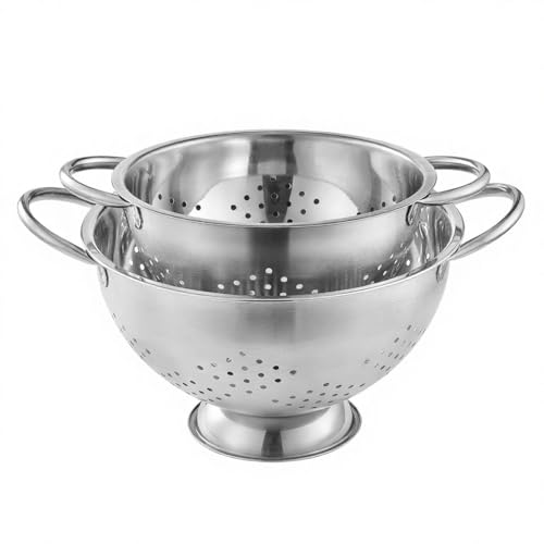 2 Pack Stainless Steel Colander Set with Handles - Heavy-Duty Nesting Strainers (5 Qt, 1 Qt) for Pasta, Rice, Vegetables, Rust-Proof Kitchen Drainer Bowls