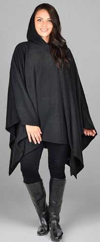 Dare2BStylish Women Poncho Style Hoodie Sweater Fleece Cover Up for Cold Weather - color: Black