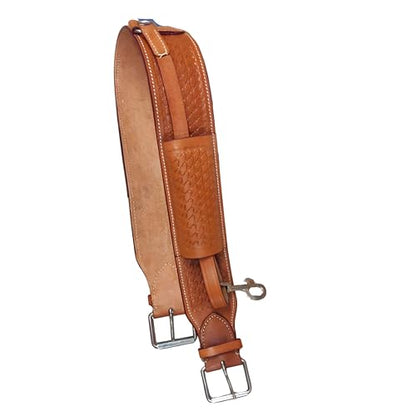 Hulara Western Carved Leather Rear Flank Back Saddle Girth Cinch Belt with Bucking Strap Comfytack |Premium Flank Cinch Belt Leather Horse Girth - color: Brown