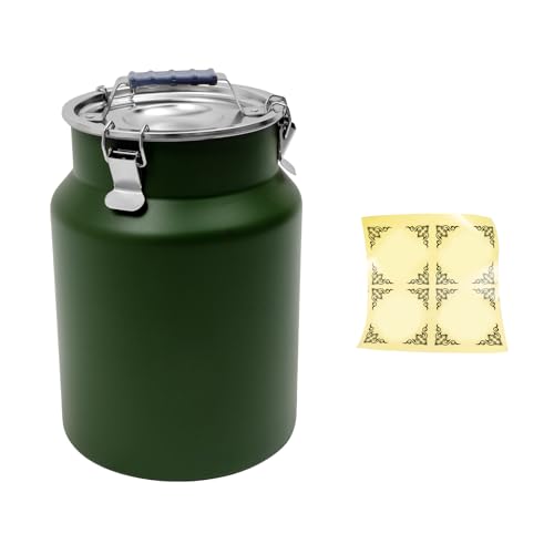 DYNAMI 3.2Gal Stainless Steel Airtight Canister,Large Metal Food Storage Container,Stainless Steel Bucket Milk Can Milk Jug With Lid & Handle, for Kitchen Rice Flour Coffee Bean (Green) - color: Green
