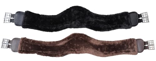 T TEKE Anatomic Luxury Plush Fleece Horse Girth - Contoured Pressure Relief English Girth with Dual-Side Heavy-Duty Elastic, Ultra-Soft Fleece Lining, Stainless Steel Solid-Roller Buckles & D-Ring - color: Dark Brown, size: 56"