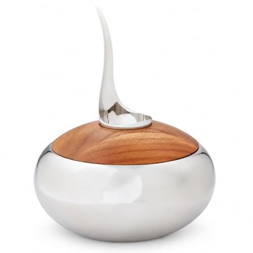 nambe Scoop Ice Bucket | Insulated Ice Bucket with Lid and Ice Scoop | Stainless Steel Chiller for Cocktail Bar, Parties Barware and Serve ware | Home Bar & Bar Cart Accessory | Dishwasher Safe | Insulated, Stainless Steel and Acacia Wood, 9"D x 5.7"H