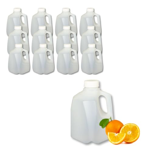12 Pack – Mini Milk Jugs with Lids – Squat Plastic Milk Storage Containers Hold 1 Quart / 32 Ounces of Juice, Water, Milk, or Tea