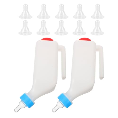 SHINEOFI 2pcs Hanging Lamb Goat Feeding Bottle 800ml with 5 Nipples | Durable plastic nursing feeder for sheep, puppies, kittens. Reusable livestock milk bottle with soft silicone teats