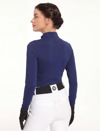 Harrison Howard Women’s Equestrian Riding Shirt, UPF 50+ Quarter Zip Breathable Horse Riding Top, Quick Dry Schooling Shirt - color: Navy, size: Large