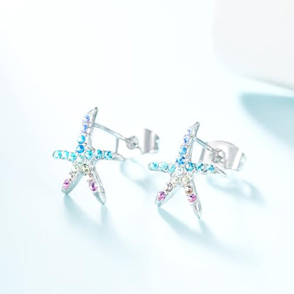 Cat Dinosaur Dragon Horse Stud Earrings for Women,Animal Wolf Sloth Fox LLama Butterfly Earrings Gifts Jewelry - color: Stud Starfish