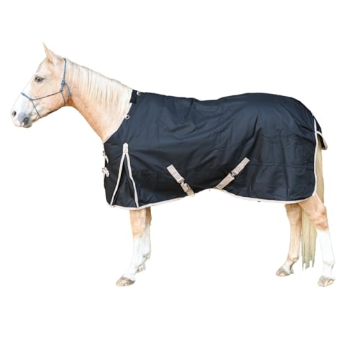 AJ Tack 1200D Waterproof Winter Horse Blanket with Storage Bag - 400g Heavyweight Turnout with Fleece Collar, Shoulder Gussets & Tail Flap - Black 68" - size: 68